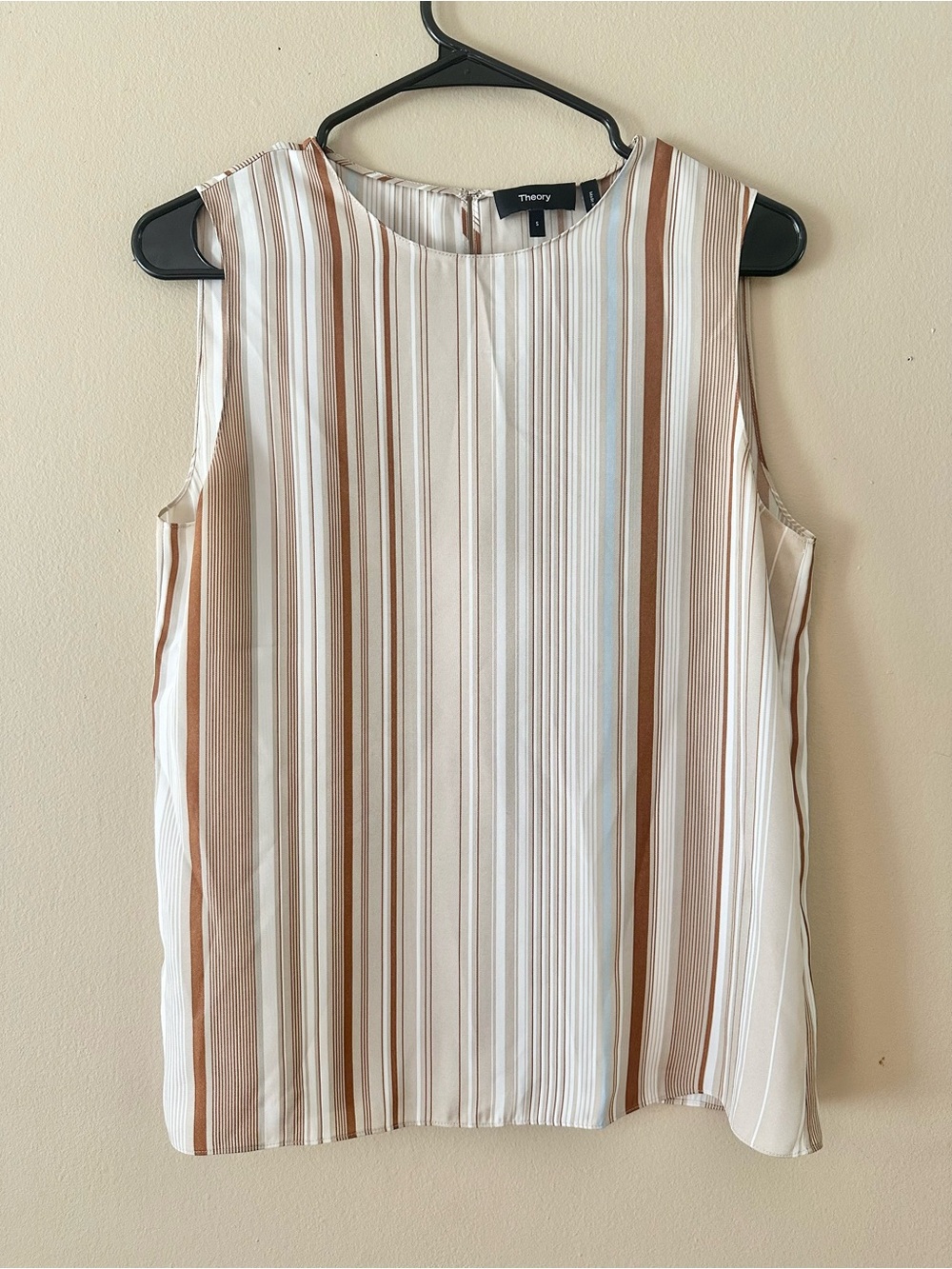 Theory Striped Sleeveless Shell Camisole Top in Cream and Brown